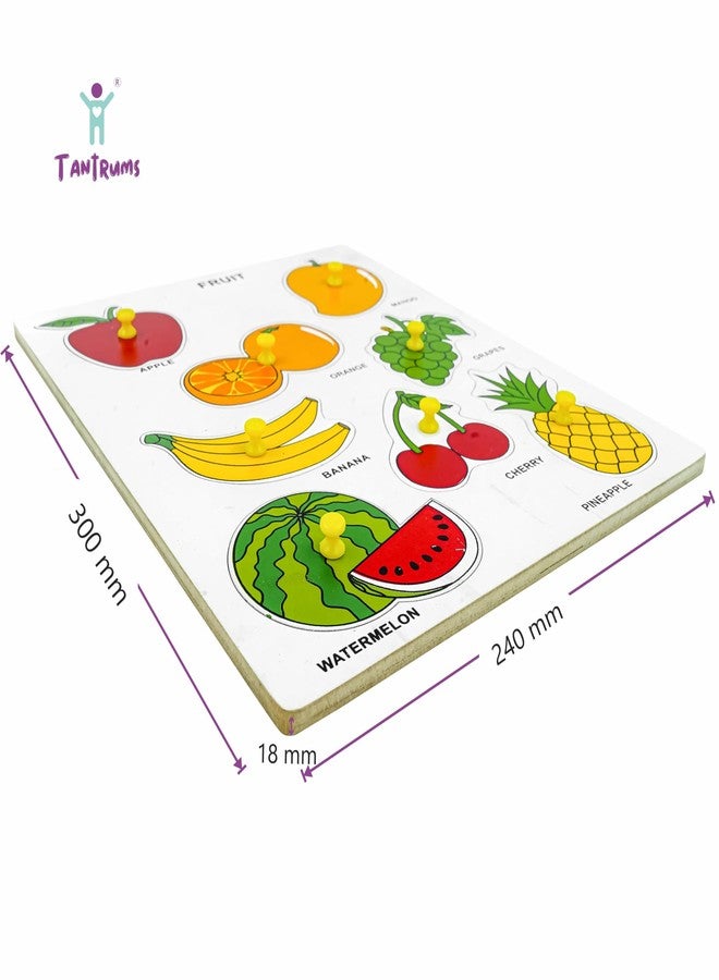 Tantrums Wooden Fruits and Vegetables Puzzle Board with Knobs, Educational Learning Toy for Preschool Kids, Multicolour - Image 2